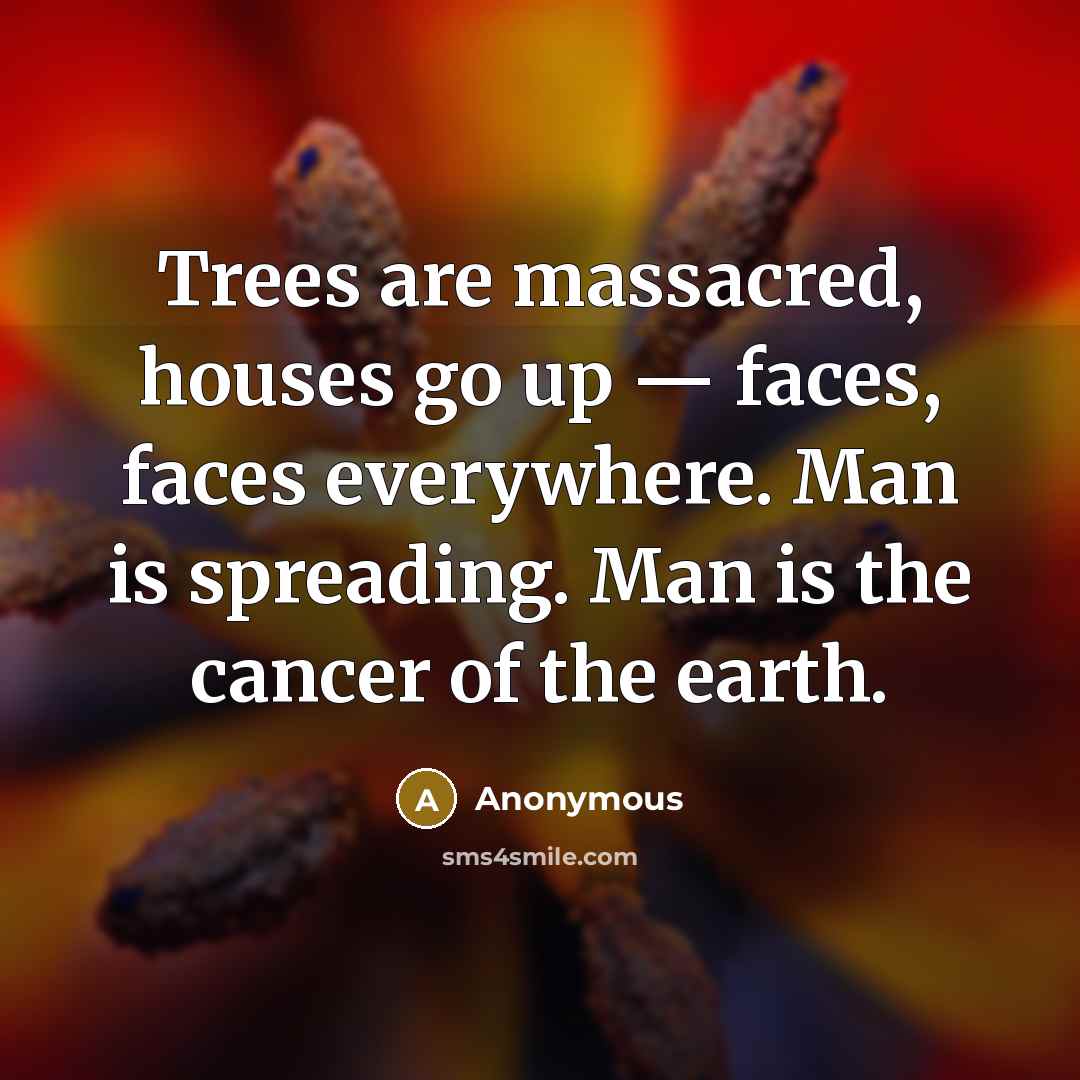 “Trees are massacred, houses go up — faces, faces everywhere.…” quote by Anonymous