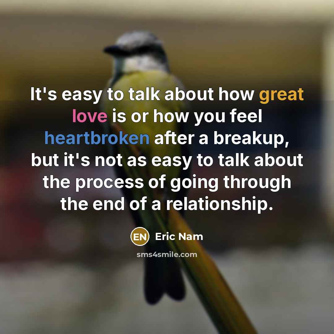 “It's easy to talk about how great love is or how you feel heartbroken after a breakup, but it's not as easy to talk about the process of going through the end of a relationship.” quote by Eric Nam