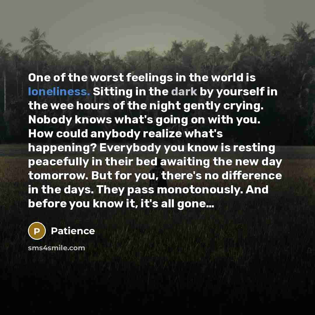“One of the worst feelings in the world is loneliness.…” quote by Patience
