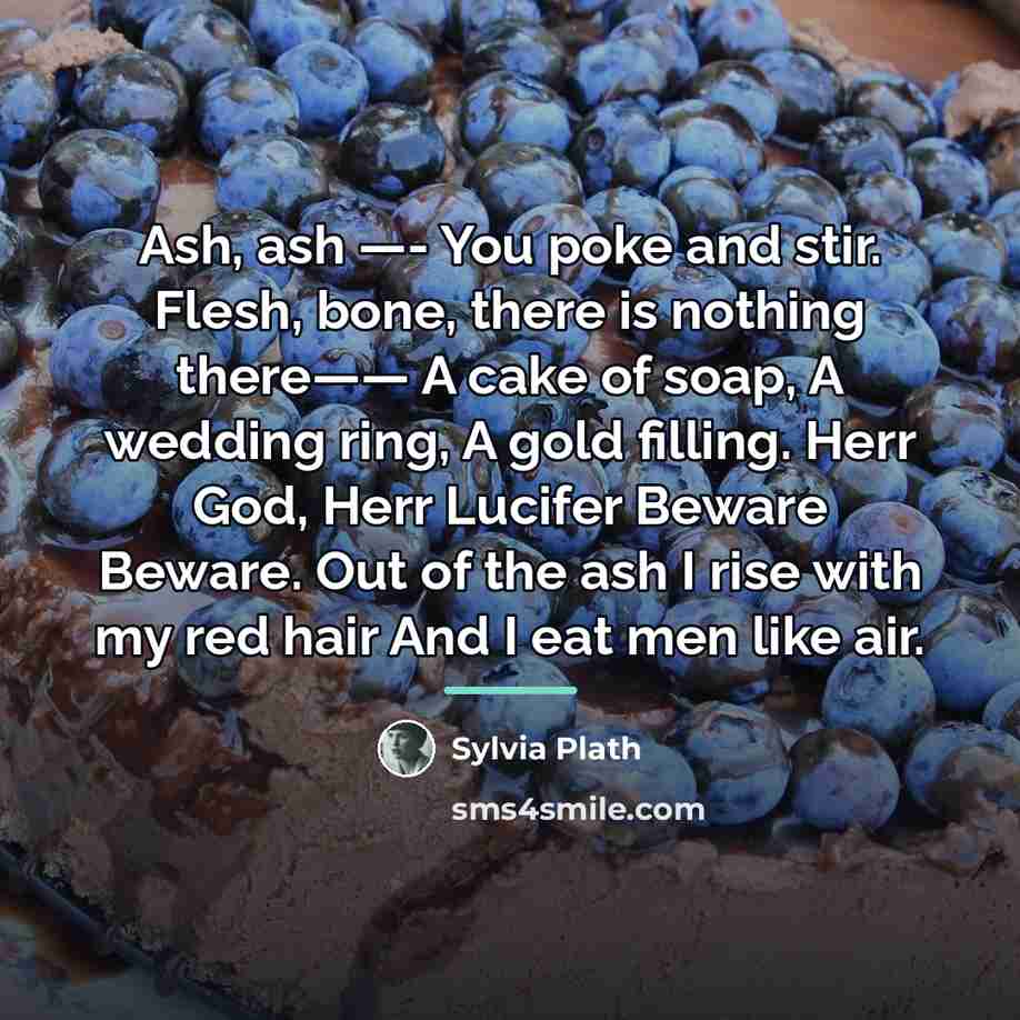 “Ash, ash —- You poke and stir. Flesh, bone, there…” quote by Sylvia Plath