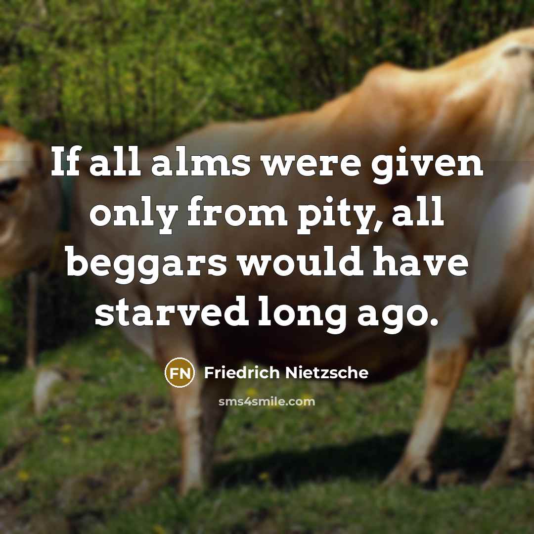 “If all alms were given only from pity, all beggars…” quote by Friedrich Nietzsche