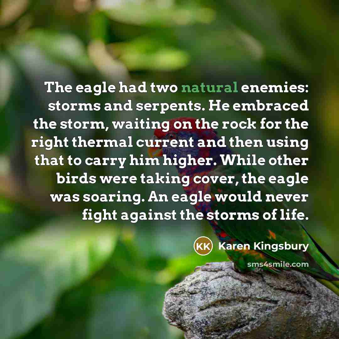 “The eagle had two natural enemies: storms and serpents. He…” quote by Karen Kingsbury