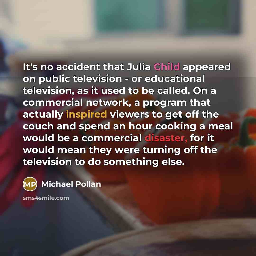 “It's no accident that Julia Child appeared on public television…” quote by Michael Pollan