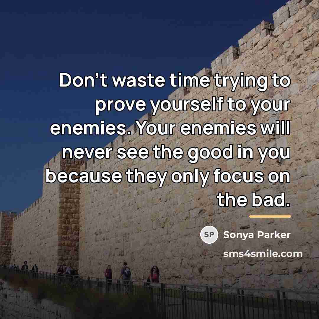 “Don't waste time trying to prove yourself to your enemies.…” quote by Sonya Parker