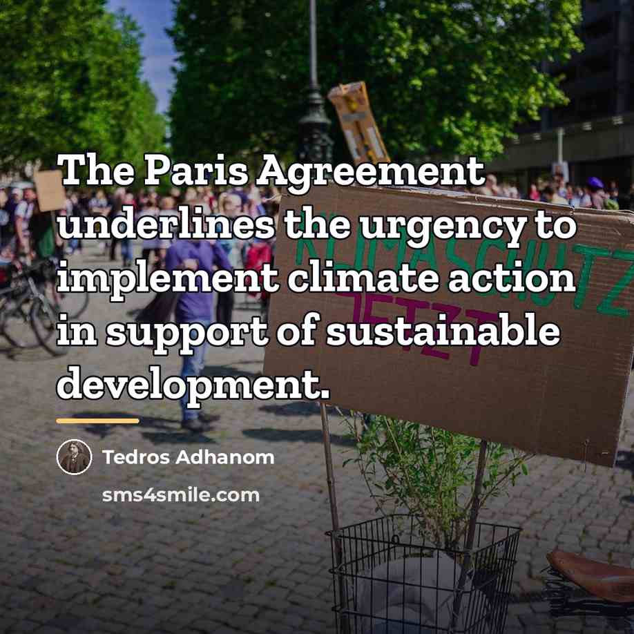 “The Paris Agreement underlines the urgency to implement climate action…” quote by Tedros Adhanom