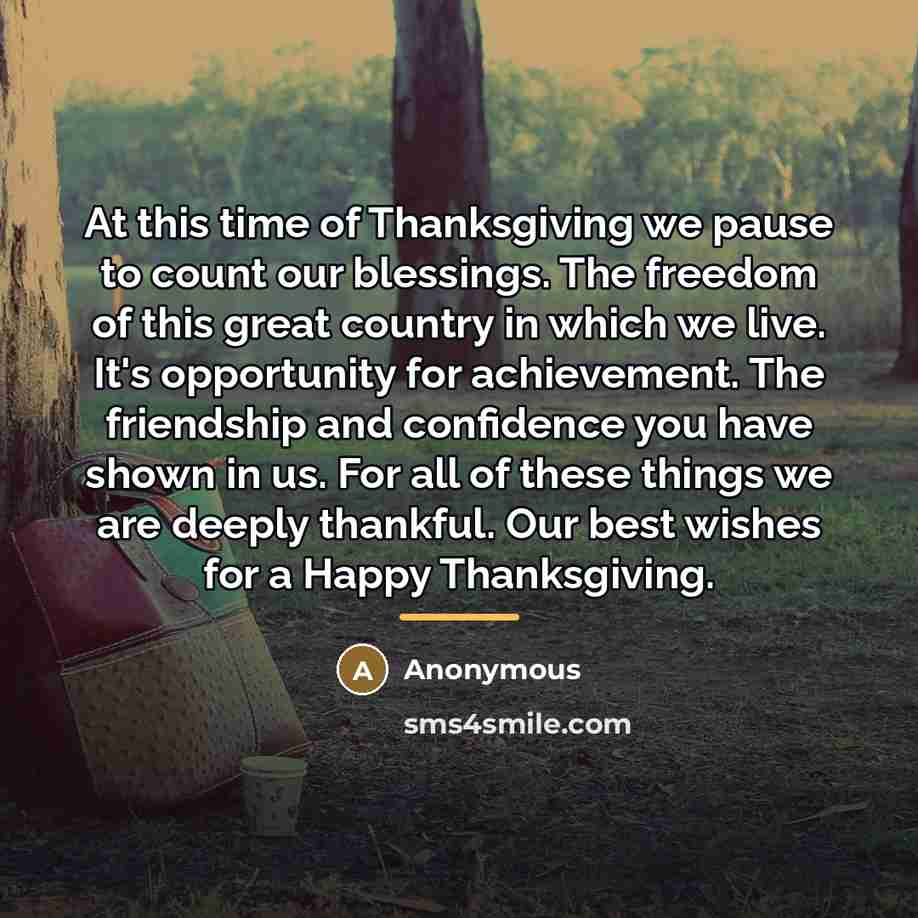 “At this time of Thanksgiving we pause to count our…” quote by Anonymous