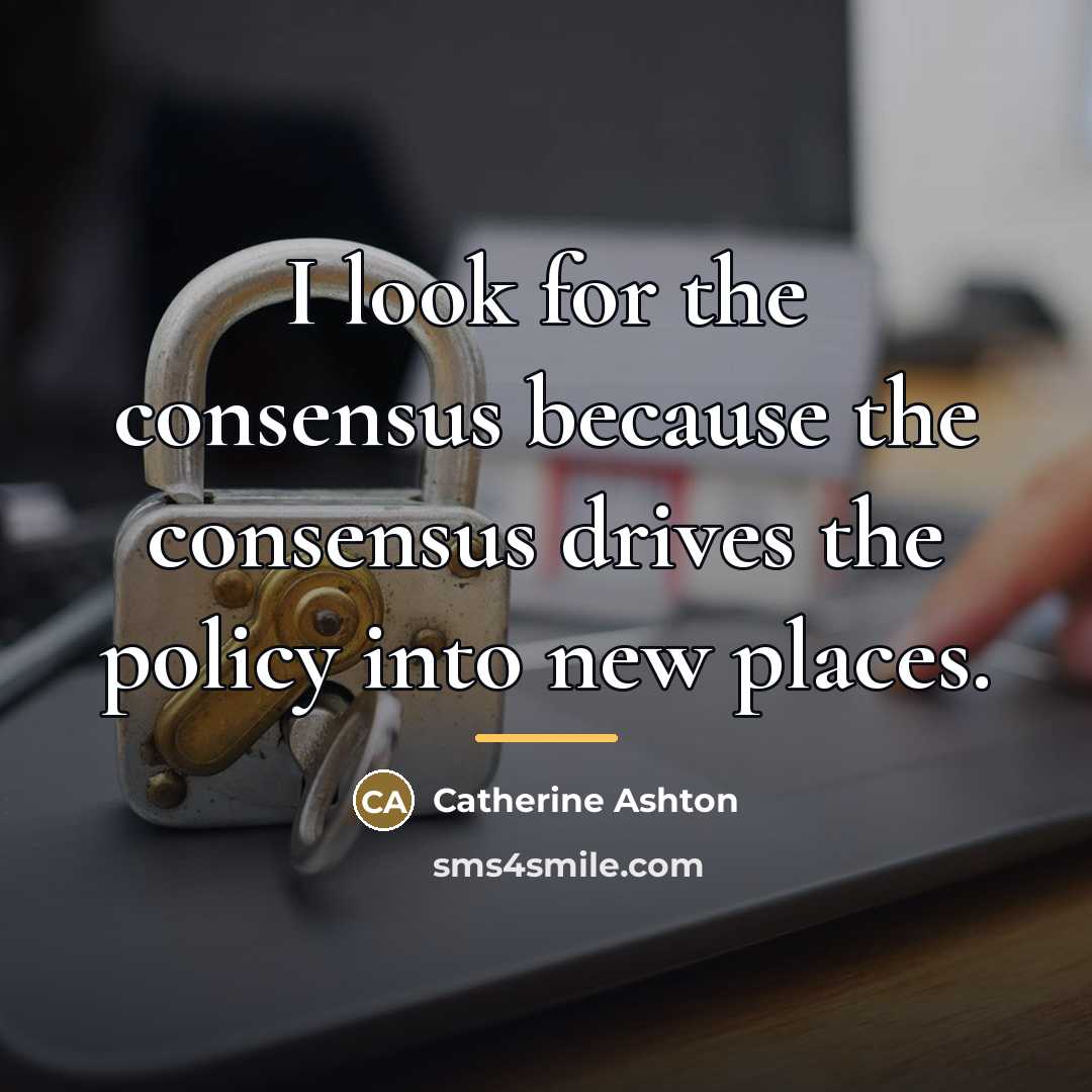 “I look for the consensus because the consensus drives the…” quote by Catherine Ashton