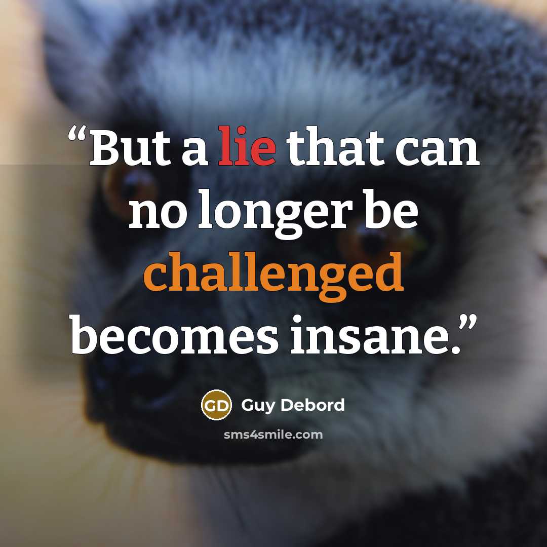 “But a lie that can no longer be challenged becomes insane.” quote by Guy Debord