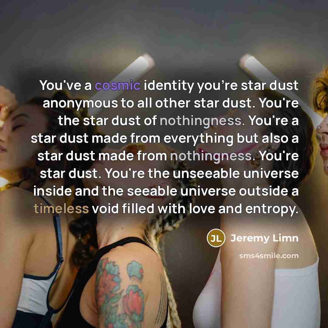 “You've a cosmic identity you're star dust anonymous to all…” quote by Jeremy Limn