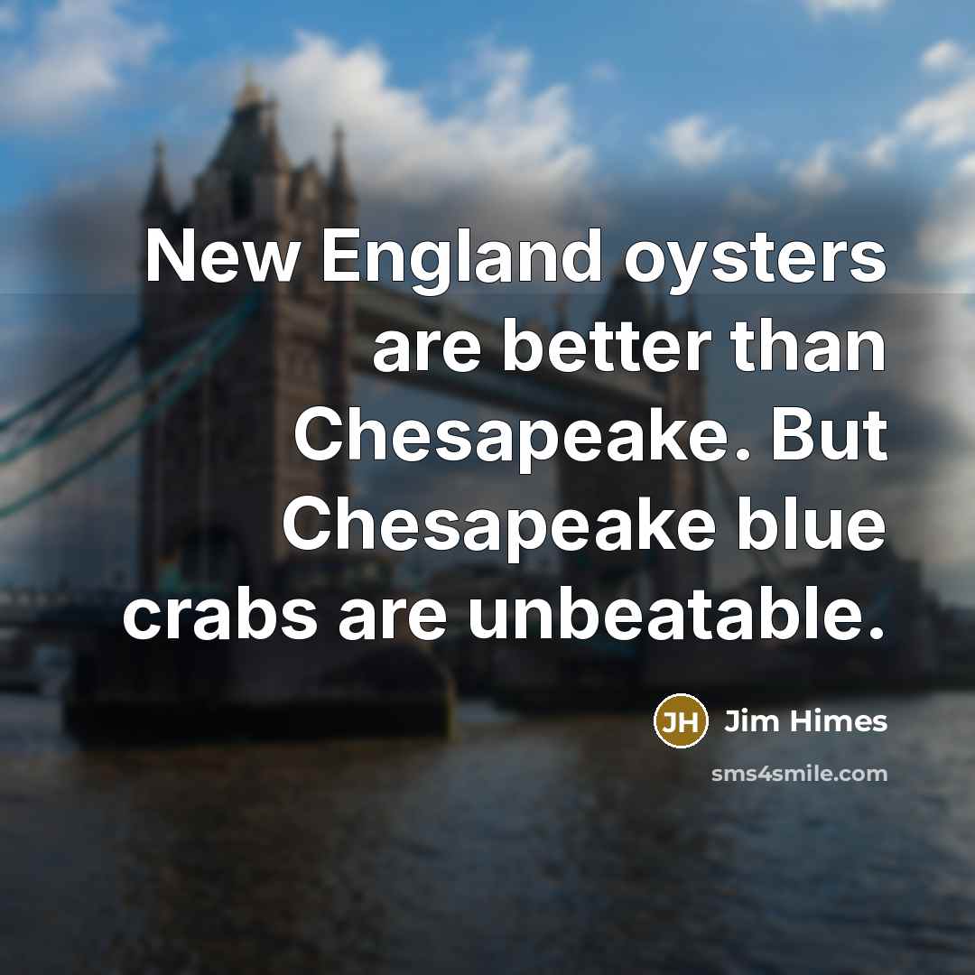 “New England oysters are better than Chesapeake. But Chesapeake blue…” quote by Jim Himes