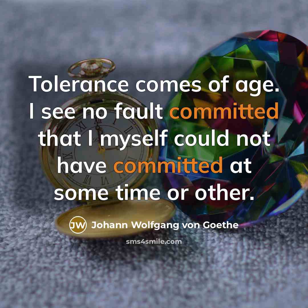 “Tolerance comes of age. I see no fault committed that…” quote by Johann Wolfgang von Goethe