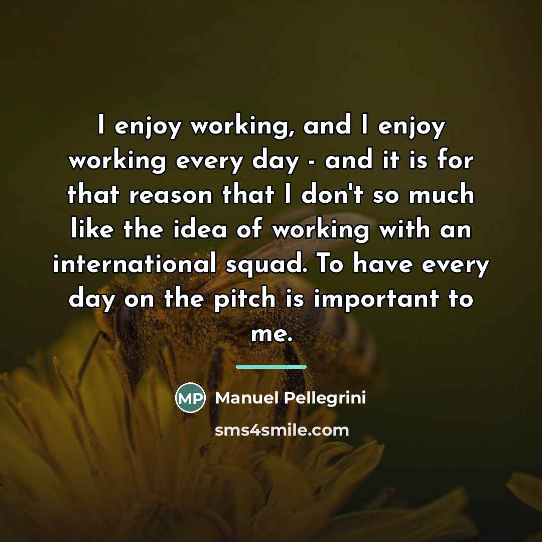 “I enjoy working, and I enjoy working every day -…” quote by Manuel Pellegrini