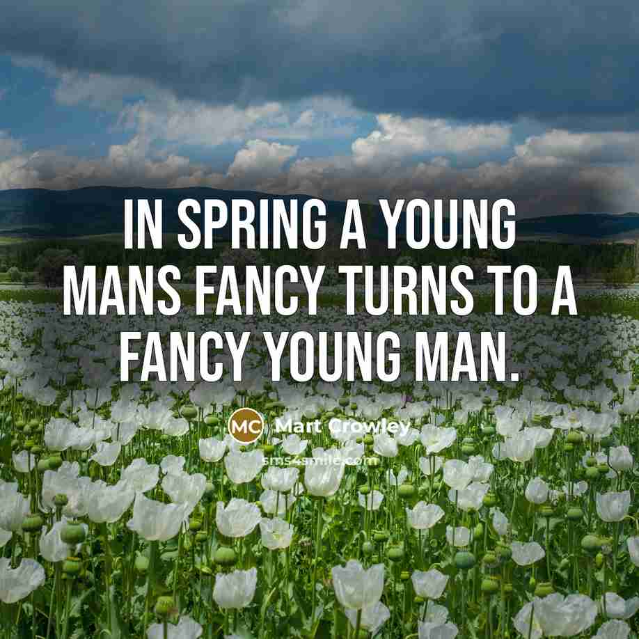 “In spring a young mans fancy turns to a fancy…” quote by Mart Crowley