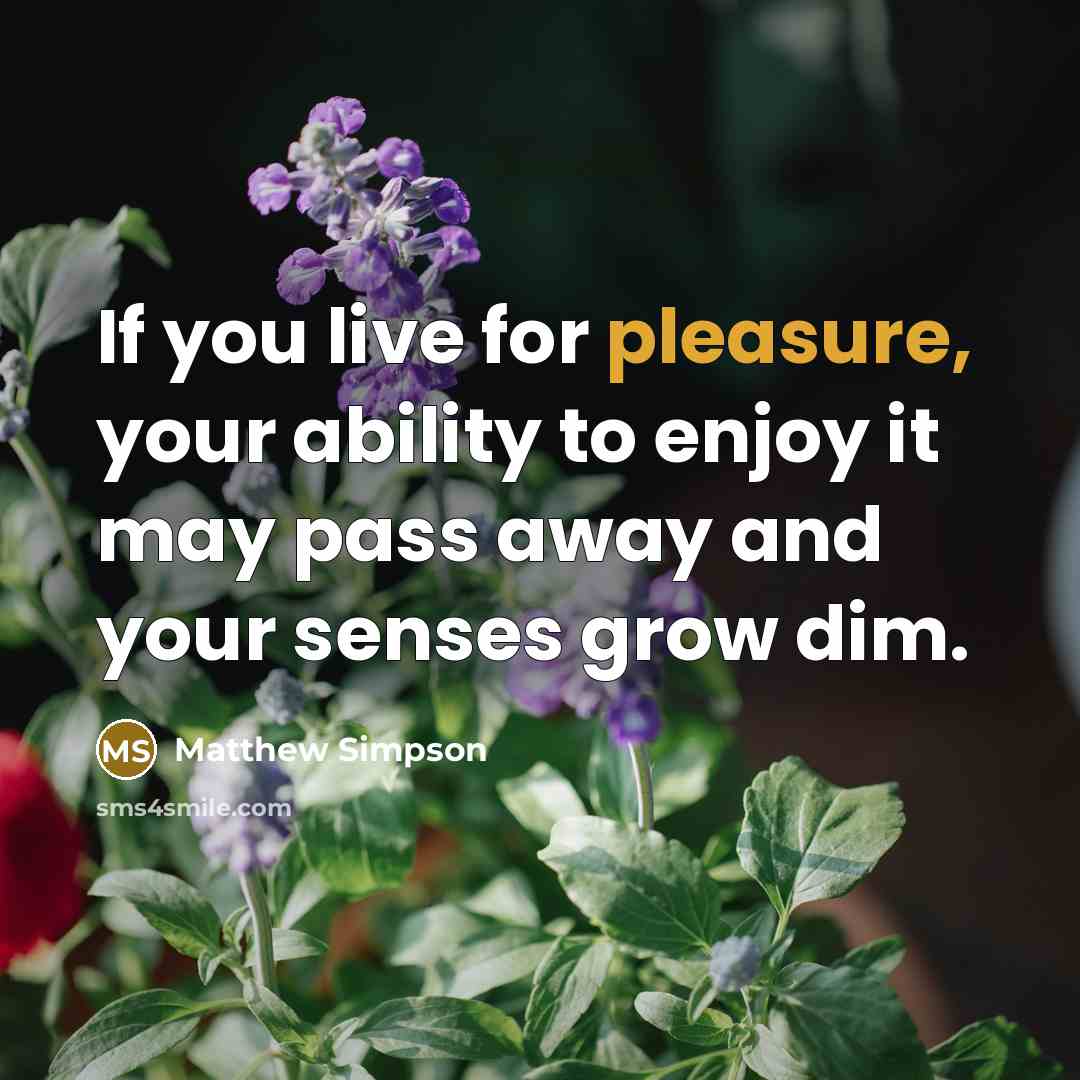 “If you live for pleasure, your ability to enjoy it…” quote by Matthew Simpson