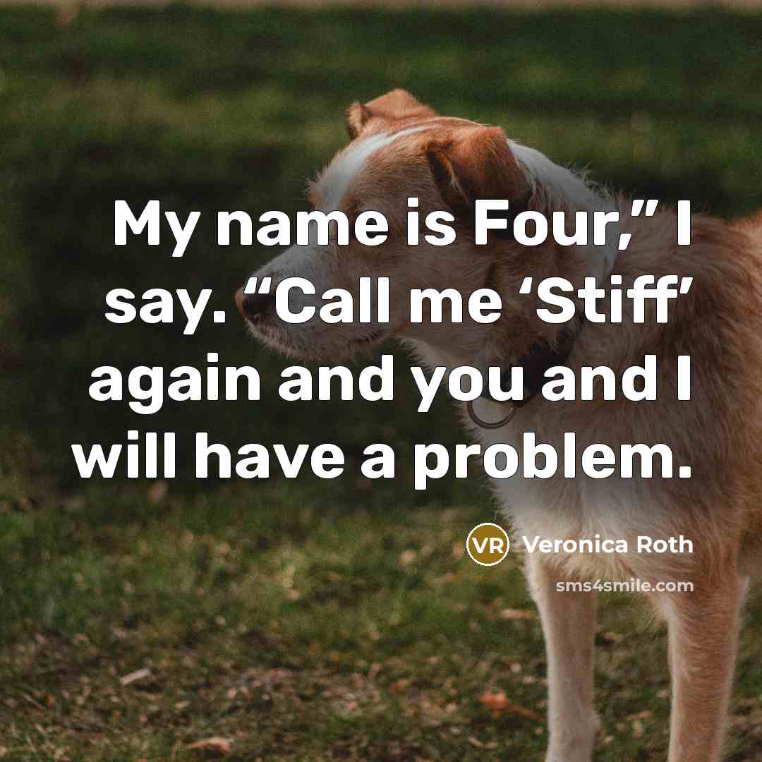 “My name is Four,” I say. “Call me ‘Stiff’ again…” quote by Veronica Roth