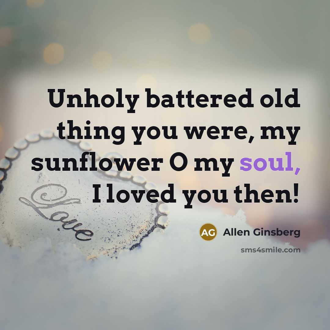 “Unholy battered old thing you were, my sunflower O my…” quote by Allen Ginsberg