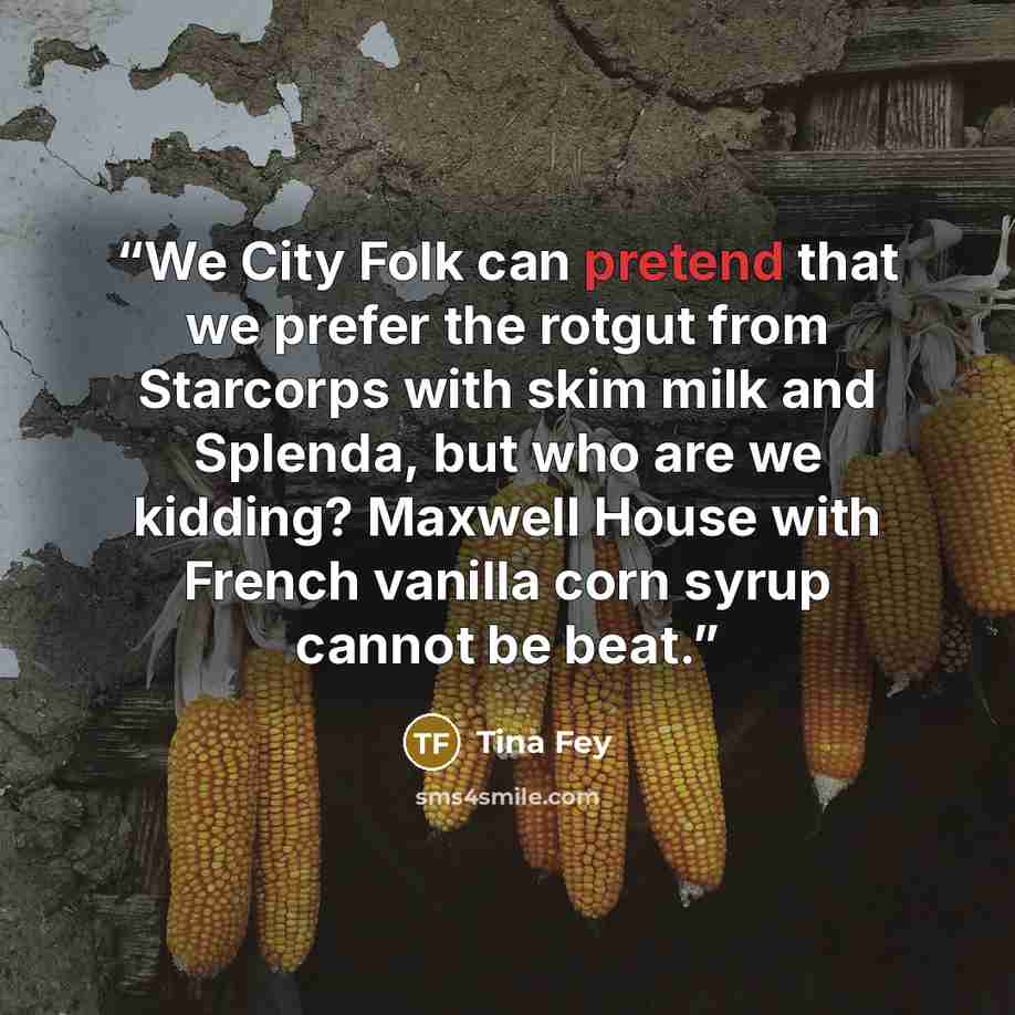 “We City Folk can pretend that we prefer the rotgut from Starcorps with skim milk and Splenda, but who are we kidding? Maxwell House with French vanilla corn syrup cannot be beat.” quote by Tina Fey