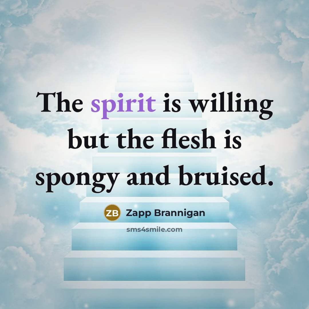 “The spirit is willing but the flesh is spongy and bruised.” quote by Zapp Brannigan