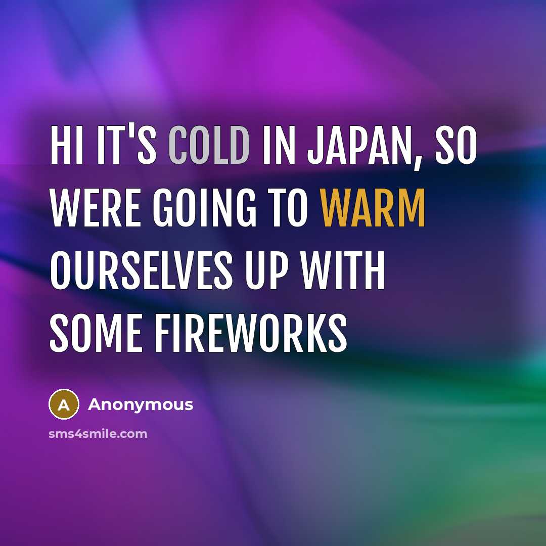 “Hi it's cold in Japan, so were going to warm ourselves up with some fireworks” quote by Anonymous