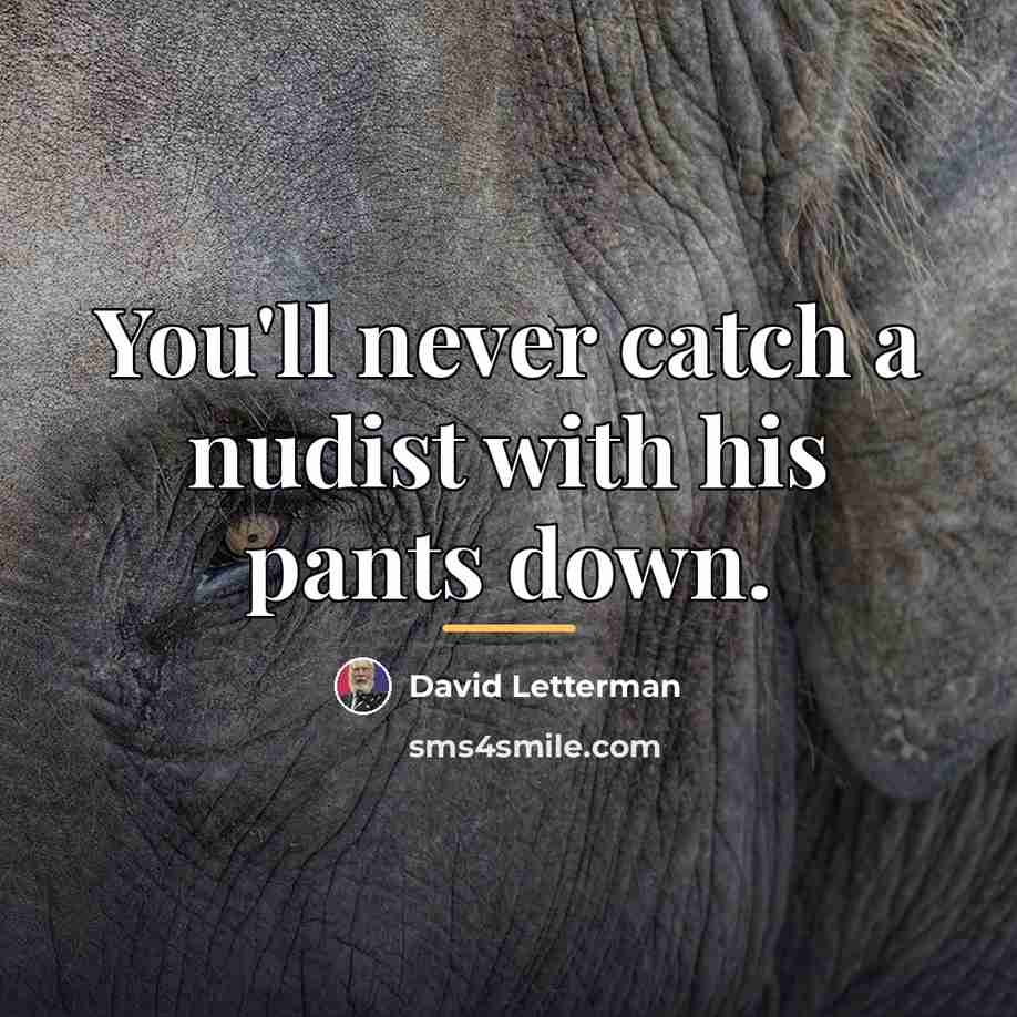“You'll never catch a nudist with his pants down.…” quote by David Letterman