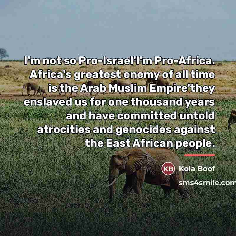 “I'm not so Pro-Israel'I'm Pro-Africa. Africa's greatest enemy of all…” quote by Kola Boof