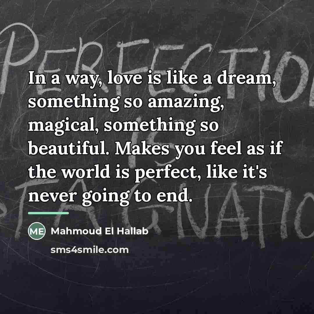 “In a way, love is like a dream, something so…” quote by Mahmoud El Hallab
