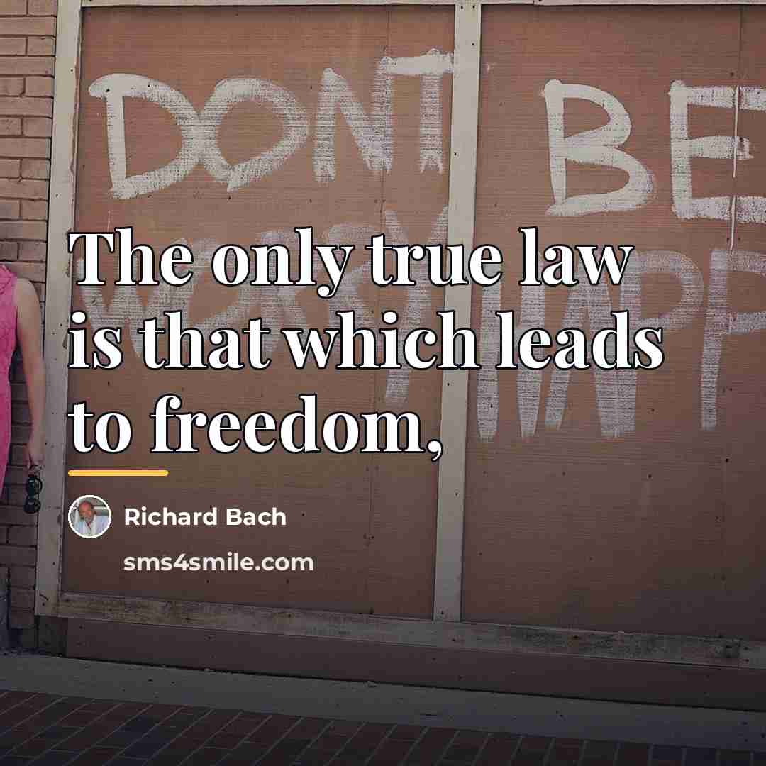 “The only true law is that which leads to freedom,…” quote by Richard Bach