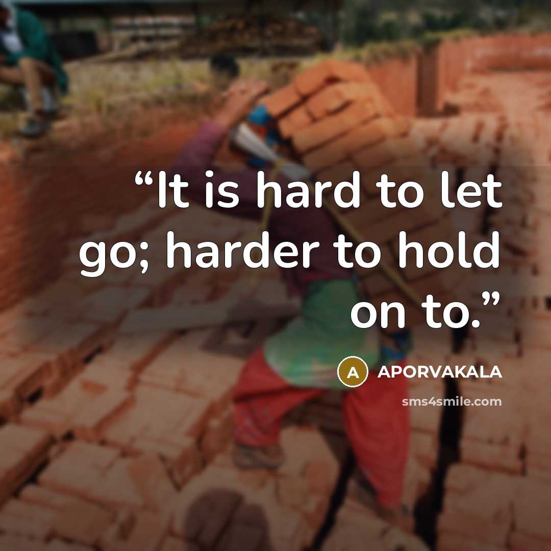 “It is hard to let go; harder to hold on to.” quote by APORVAKALA