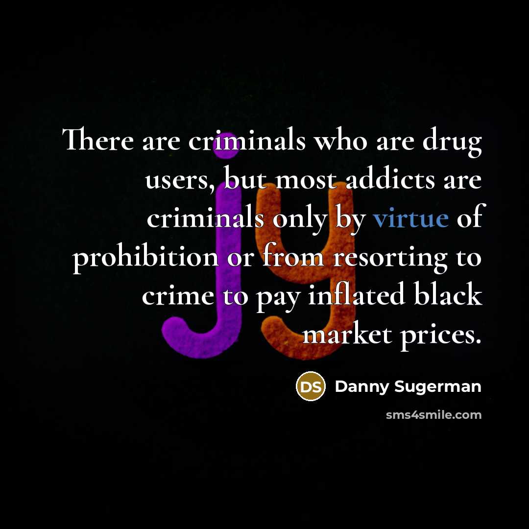 “There are criminals who are drug users, but most addicts…” quote by Danny Sugerman