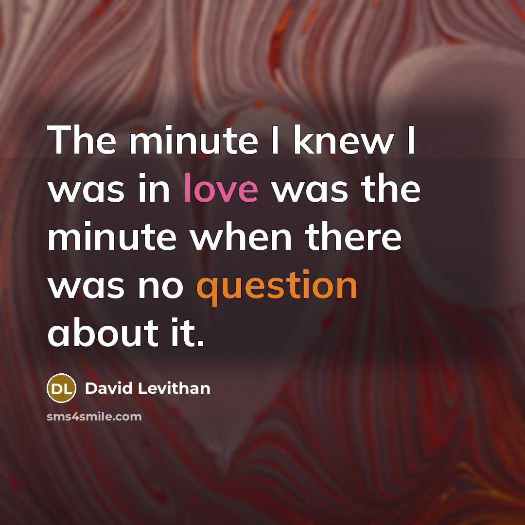 “The minute I knew I was in love was the minute when there was no question about it.” quote by David Levithan