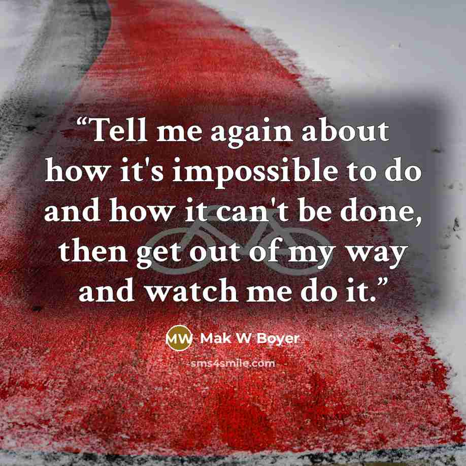 “Tell me again about how it's impossible to do and how it can't be done, then get out of my way and watch me do it.” quote by Mak W Boyer