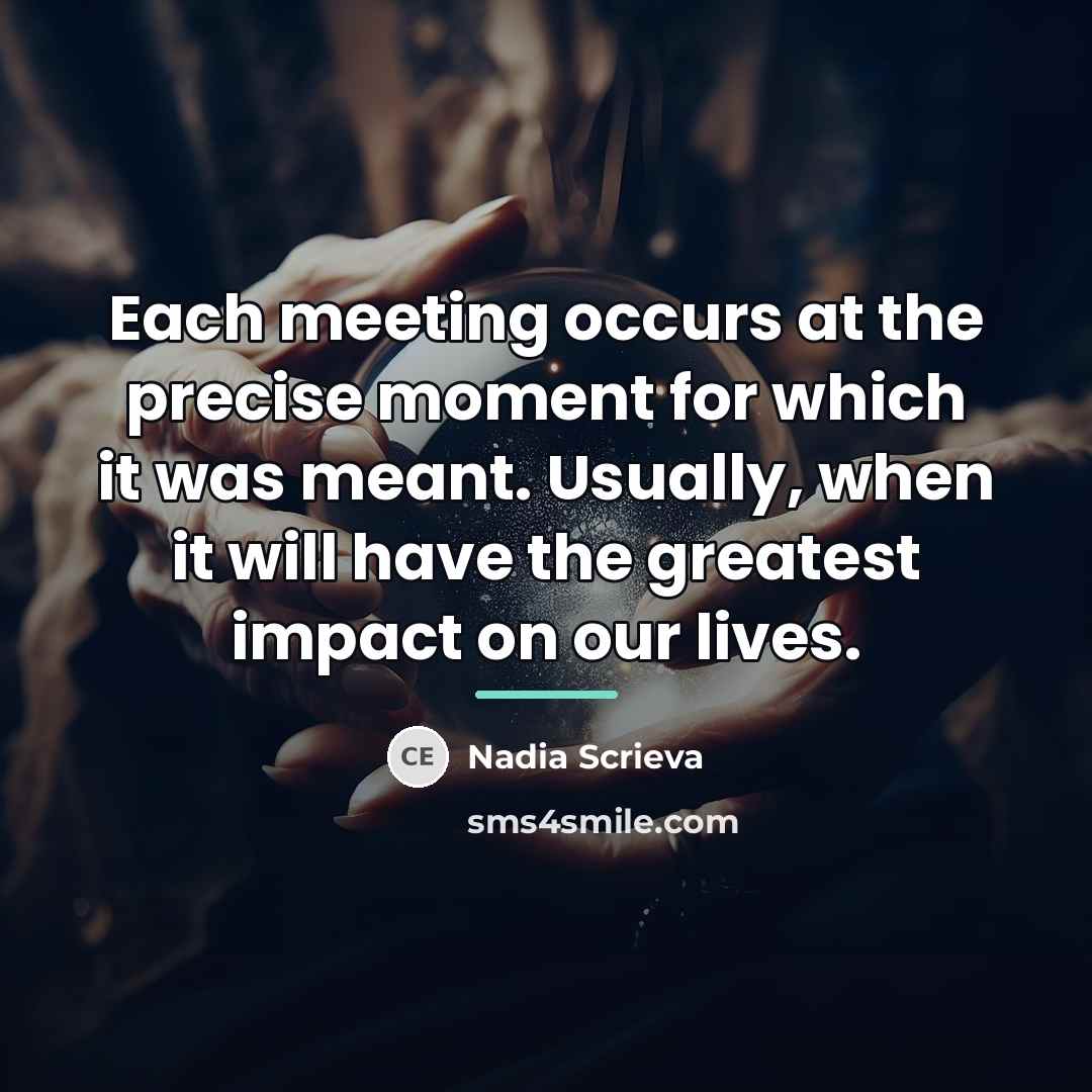 “Each meeting occurs at the precise moment for which it…” quote by Nadia Scrieva