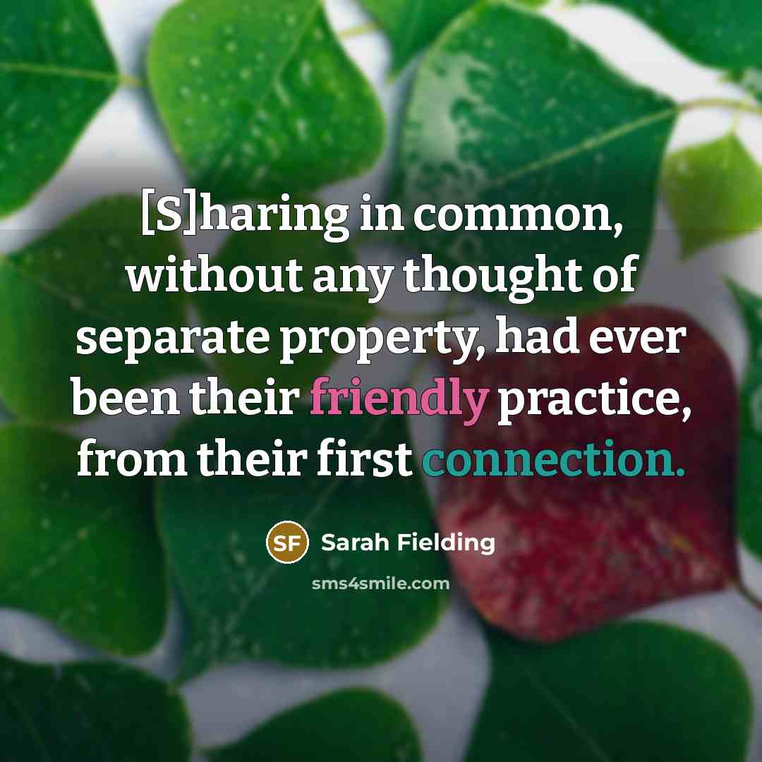 “[S]haring in common, without any thought of separate property, had ever been their friendly practice, from their first connection.” quote by Sarah Fielding