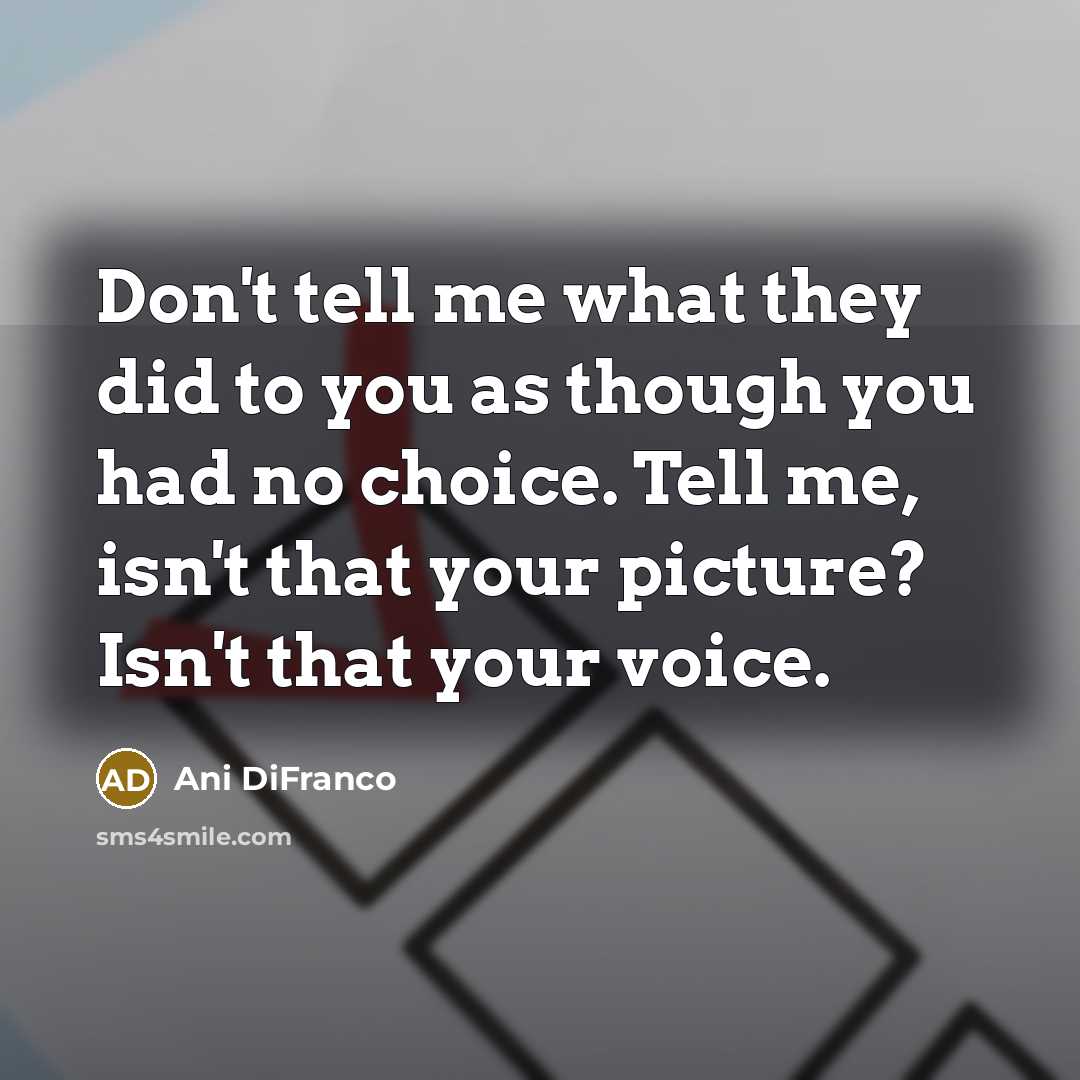 “Don't tell me what they did to you as though…” quote by Ani DiFranco