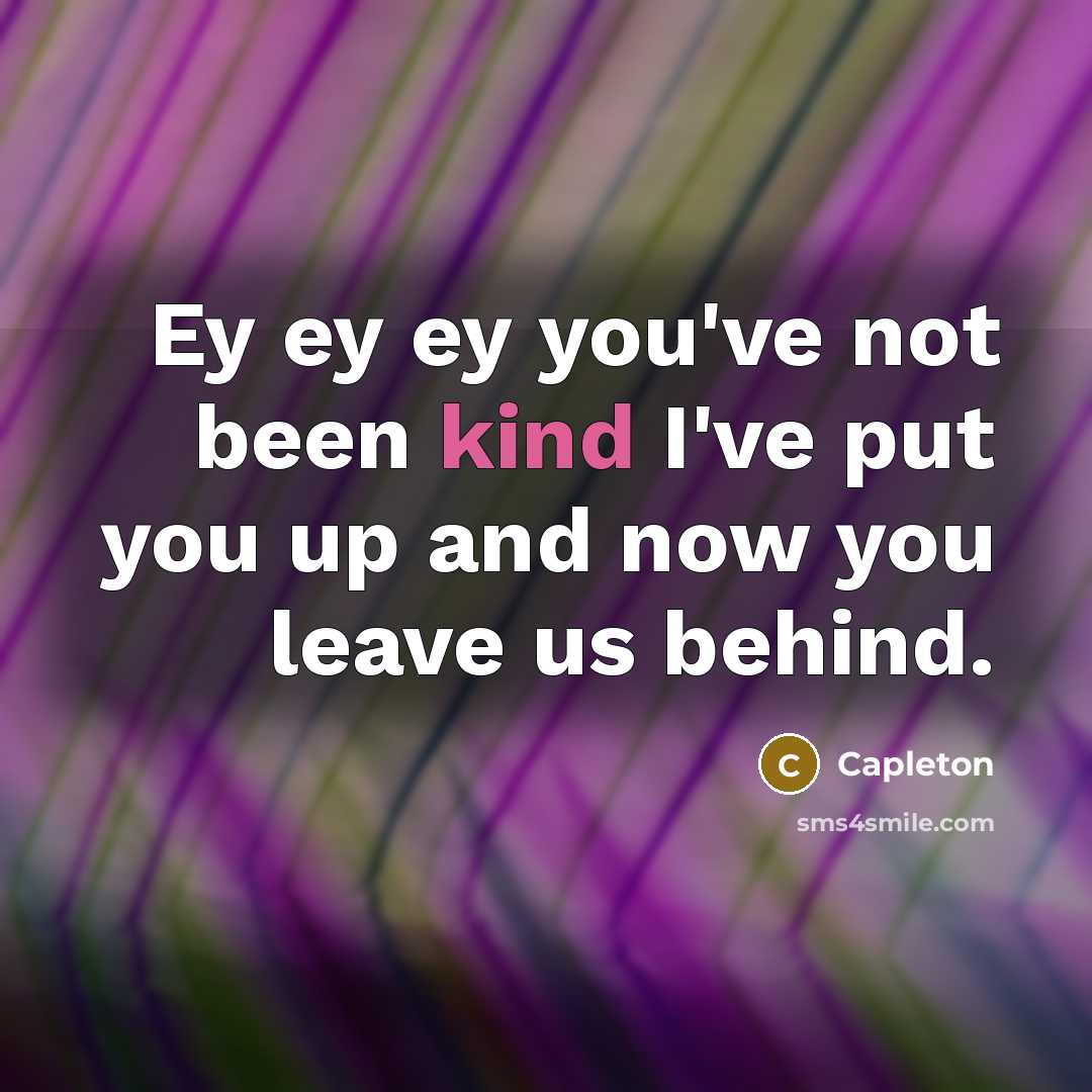 “Ey ey ey you've not been kind I've put you up and now you leave us behind.” quote by Capleton