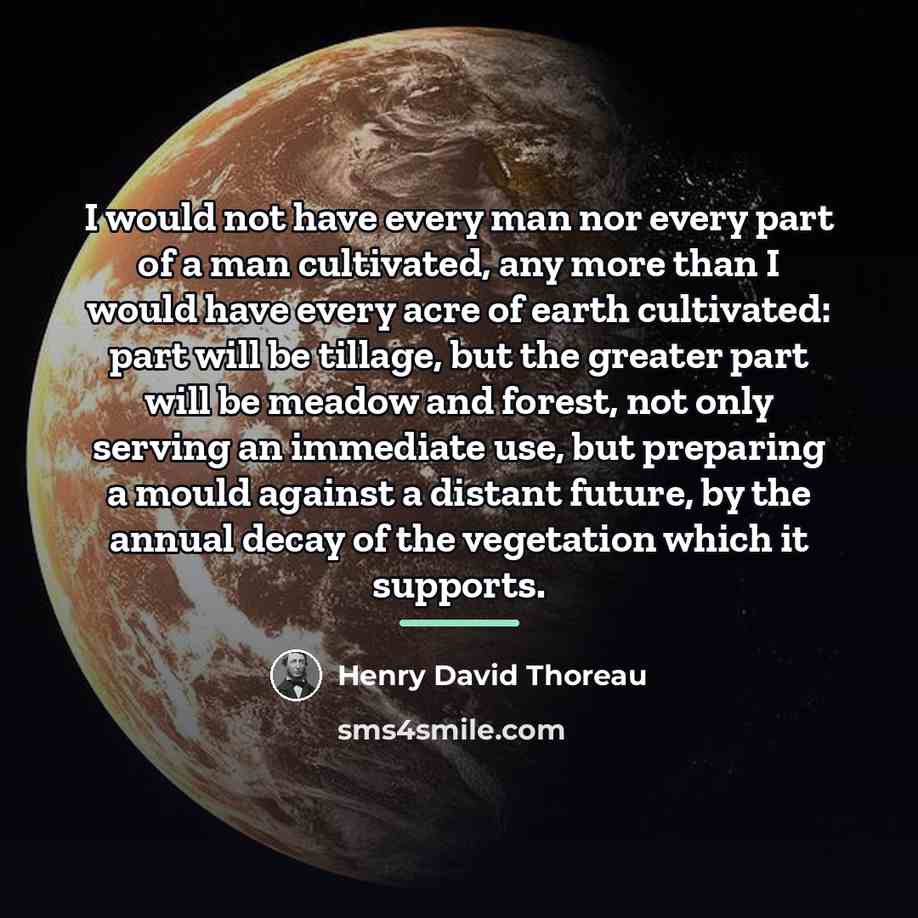 “I would not have every man nor every part of…” quote by Henry David Thoreau