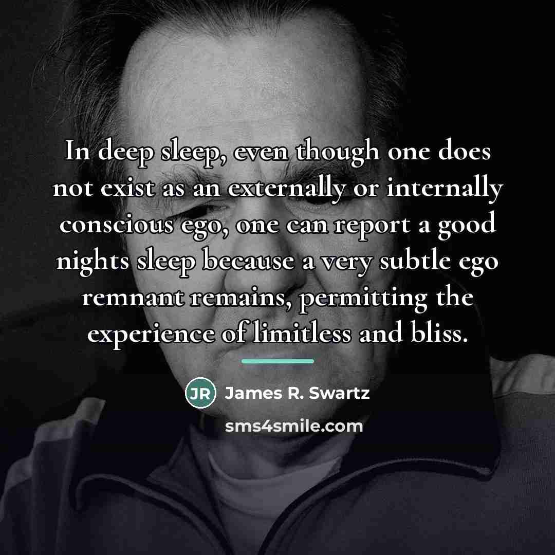 “In deep sleep, even though one does not exist as…” quote by James R. Swartz