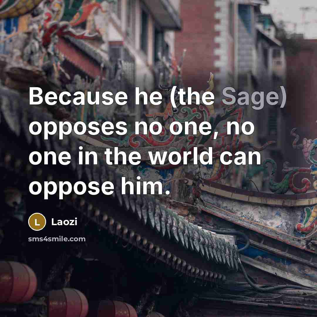 “Because he (the Sage) opposes no one, no one in…” quote by Laozi