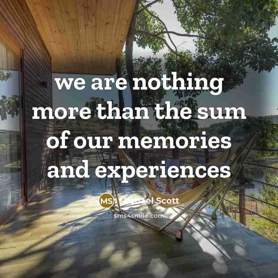 “we are nothing more than the sum of our memories and experiences” quote by Michael Scott
