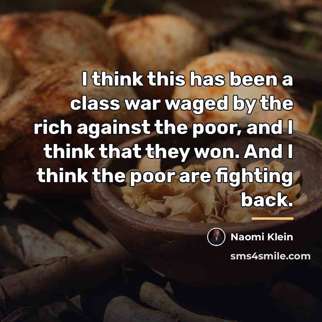 “I think this has been a class war waged by…” quote by Naomi Klein