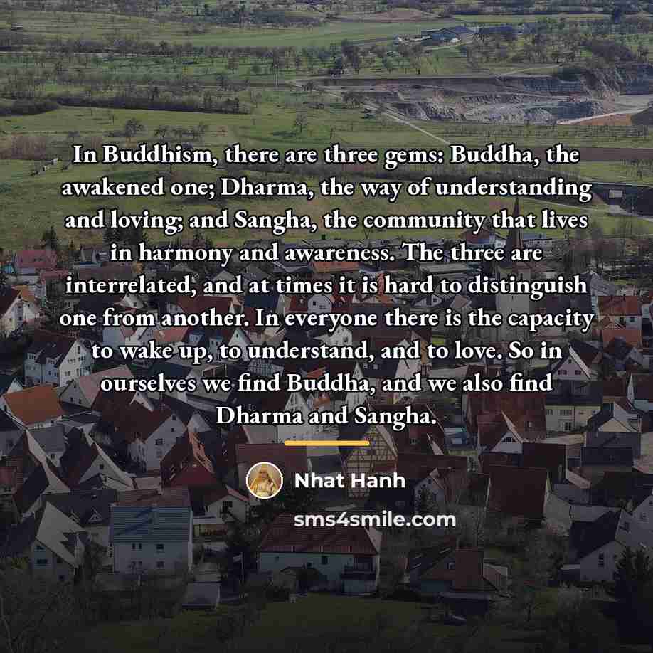 “In Buddhism, there are three gems: Buddha, the awakened one;…” quote by Nhat Hanh