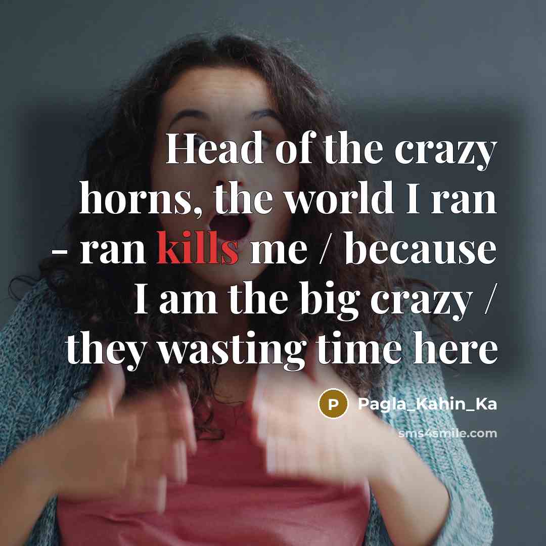 “Head of the crazy horns, the world I ran - ran kills me / because I am the big crazy / they wasting time here” quote by Pagla_Kahin_Ka