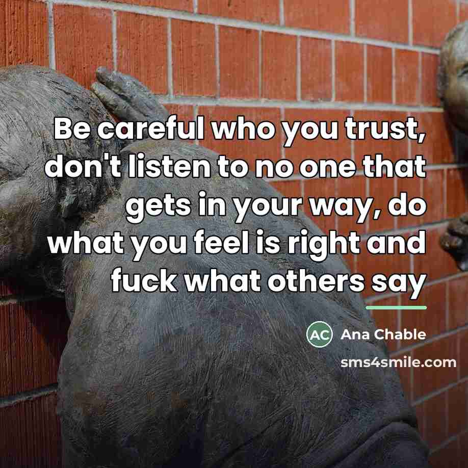 “Be careful who you trust, don't listen to no one…” quote by Ana Chable