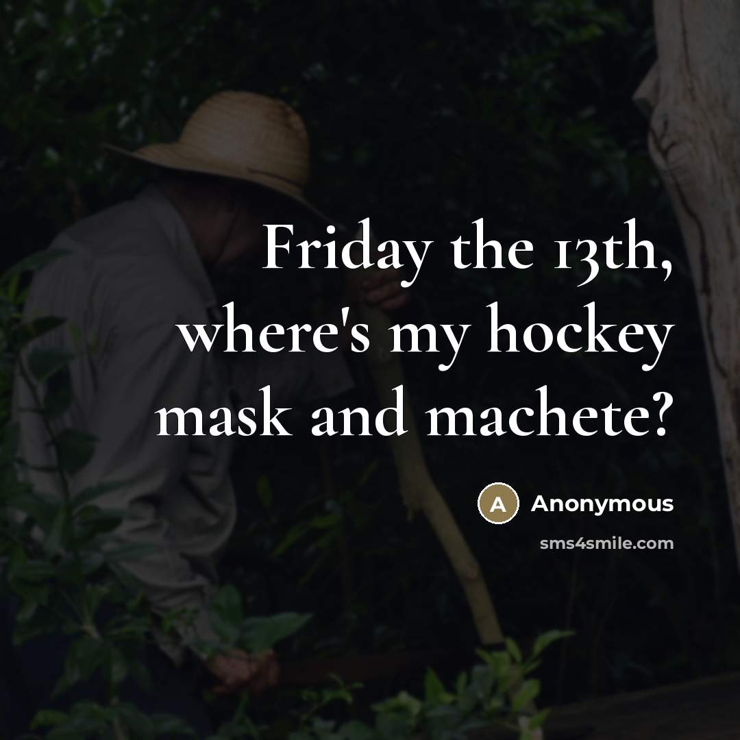 “Friday the 13th, where's my hockey mask and machete?…” quote by Anonymous
