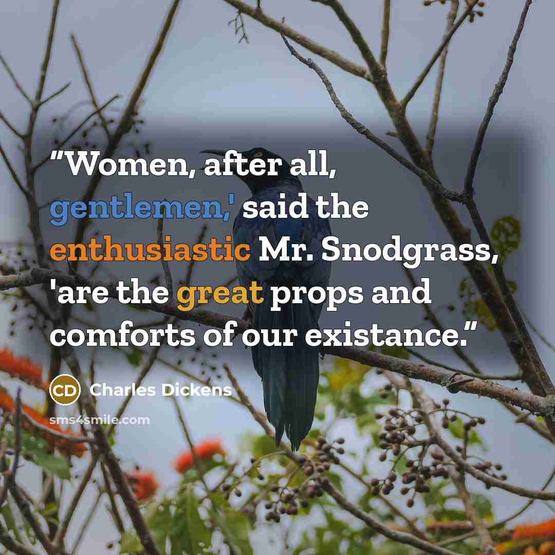“Women, after all, gentlemen,' said the enthusiastic Mr. Snodgrass, 'are the great props and comforts of our existance.” quote by Charles Dickens