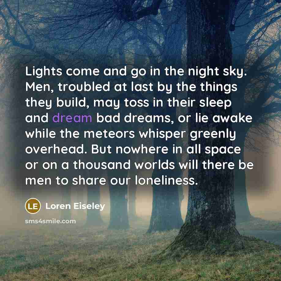 “Lights come and go in the night sky. Men, troubled…” quote by Loren Eiseley