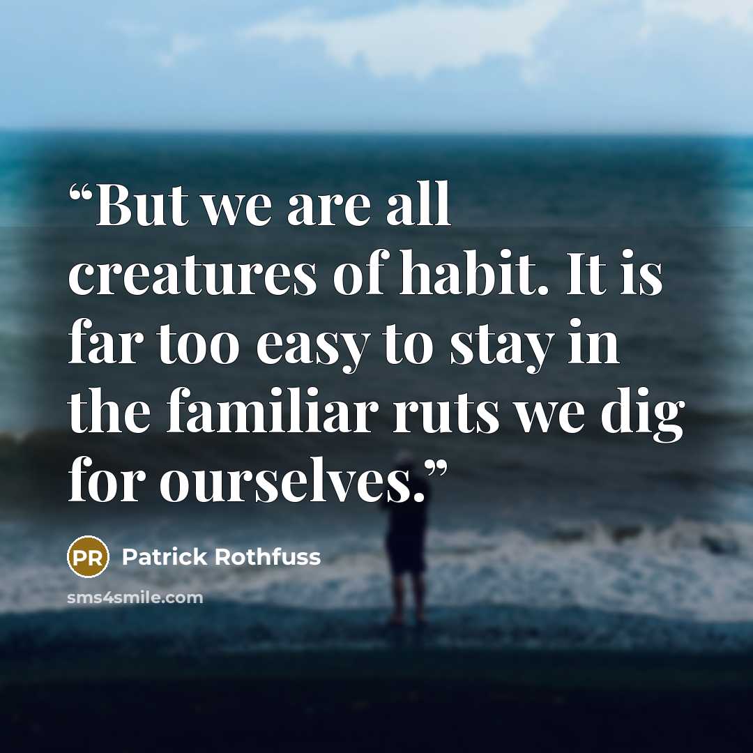 “But we are all creatures of habit. It is far too easy to stay in the familiar ruts we dig for ourselves.” quote by Patrick Rothfuss