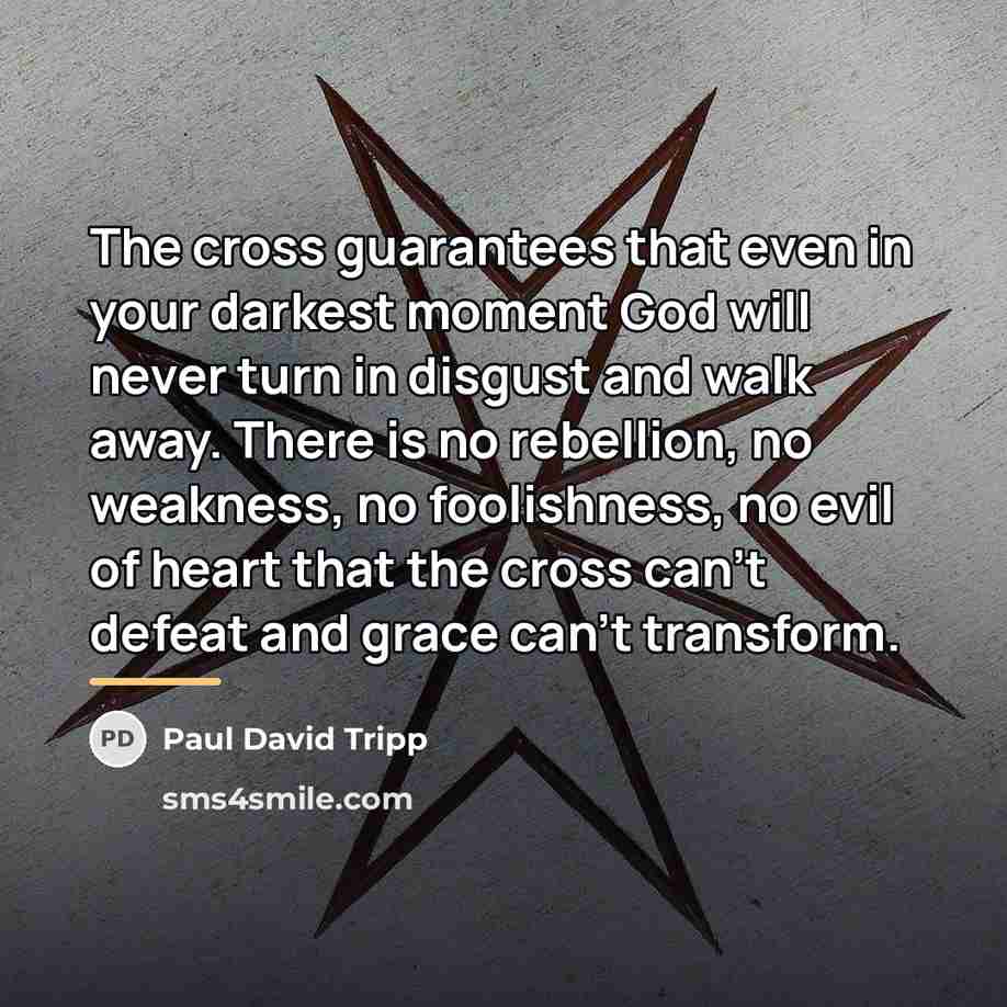 “The cross guarantees that even in your darkest moment God…” quote by Paul David Tripp
