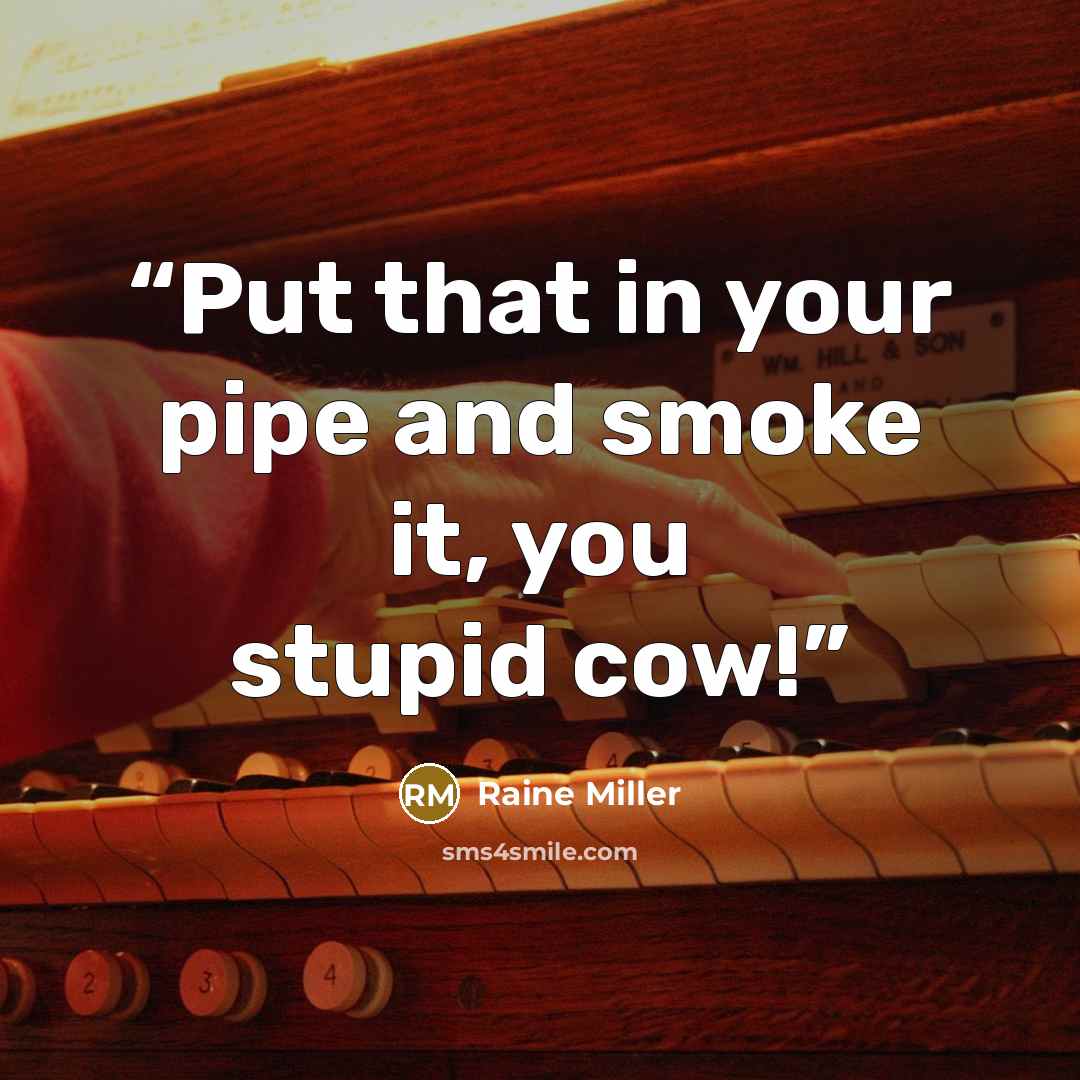 “Put that in your pipe and smoke it, you stupid cow!” quote by Raine Miller