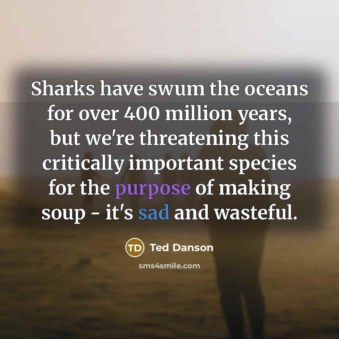 “Sharks have swum the oceans for over 400 million years, but we're threatening this critically important species for the purpose of making soup - it's sad and wasteful.” quote by Ted Danson